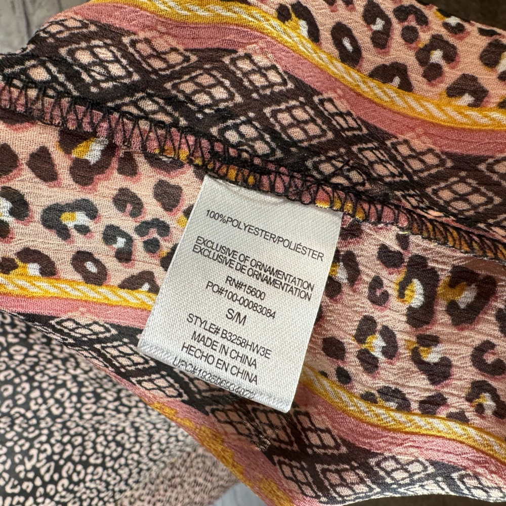 Democracy 3/4 sleeve double ruffle‎ stripe animal print kimono size small/medium - Picture 5 of 6